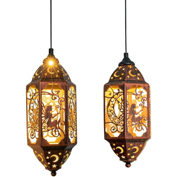 12.4" Solar Outdoor Lanterns Waterproof Garden Gifts Women, Moon Solar Outdoor Lights for Balcony,Backyard Porch Mothers Day Gifts for Mom, Grandma(2Pack, Red Copper)