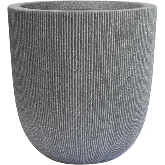 12.4" Tall Round Tapered Planter - Gray Faux Cement Finish, Lightweight Durable Plastic Plant Pot with Drainage Hole & Plug, Weather & UV Resistant Pot for PLANTS Indoor/Outdoor Use, 10.5" Opening