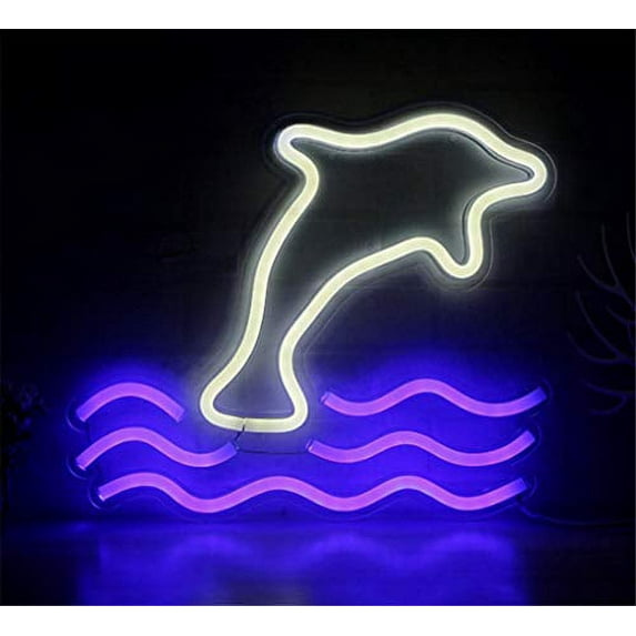 12.4"x11.02" Dolphin Neon Light Sign LED Night Lights USB Operated Decorative Marquee Sign Bar Pub Store Club Garage Home Party Decor