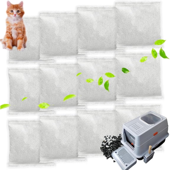 12 * 43g Larger Bag Activated Charcoal Odor Absorber Bags for Stainless Steel Litter Box with Lid, Natural Coconut shell Charcoal Bags, Absorb Odors/Control Damp from Pets/Keep Home Fresh