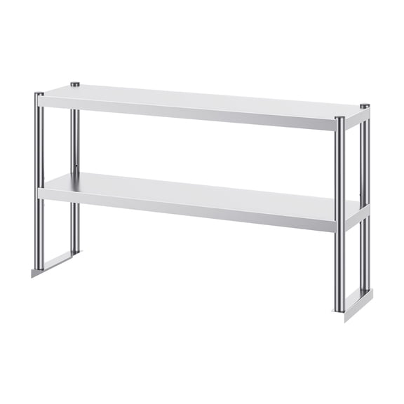 12 by 48 Inch Double Tier Stainless Steel Prep Table Overshelf | Height adjustable space-saving storage for commercial kitchens, restaurants, and workshops