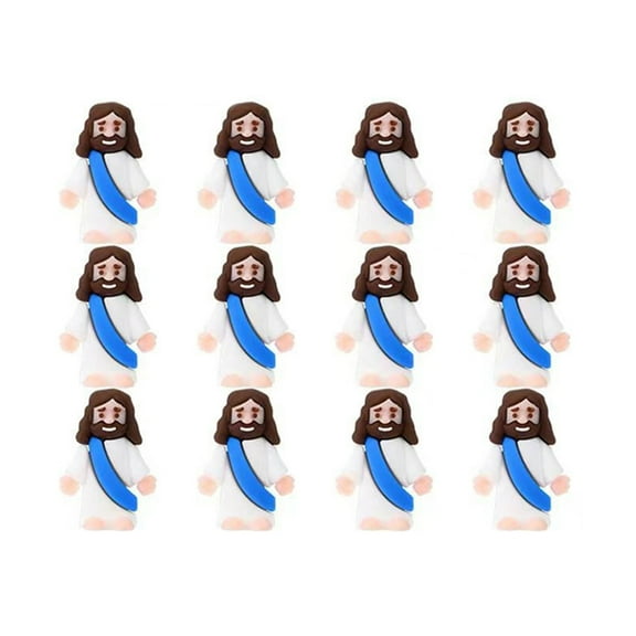 12/48Pcs Mini Jesus Figurine PVC Savior Jesus Figure Model Statue Sculpture Desktop Decoration Easter Ornament Christmas Festival Gift-12pcs,Blue
