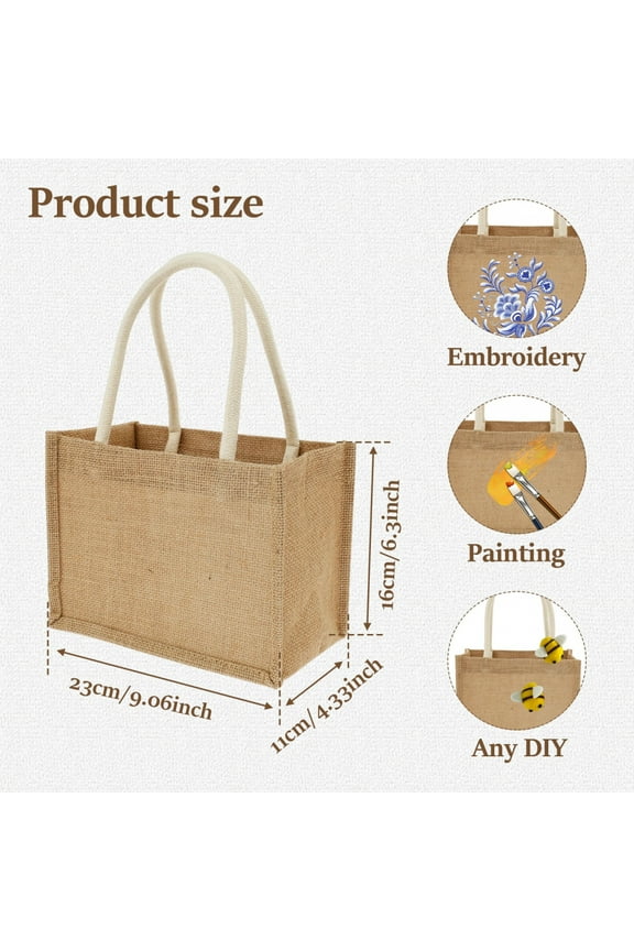 12/4PCS Burlap Tote Bags Mini Burlap Beach Bags with Handles Portable Jute Tote Bag Reusable Burlap Gift Bag Multipurpose Burlap
