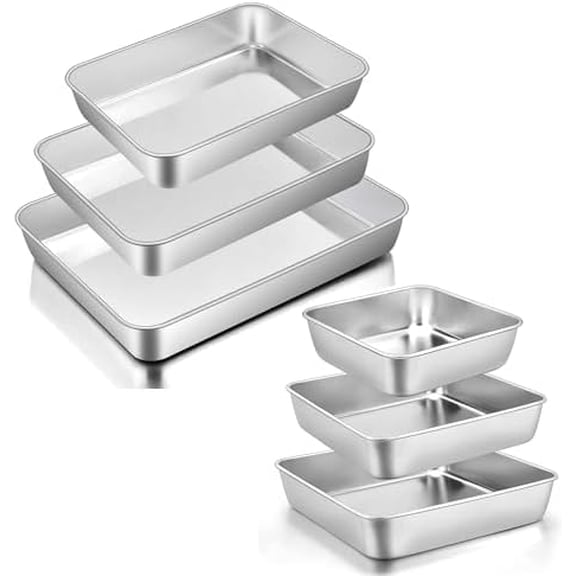 12.5/10.5/9.4Inch Baking Pans Set of 3 and 6/8/9Inch Square Cake Pan Set of 3, Stainless Steel Rectangle Sheet Cake Pan for Oven Cooking Cake Lasagna Brownie Casserole Cookie, Dishwasher Safe