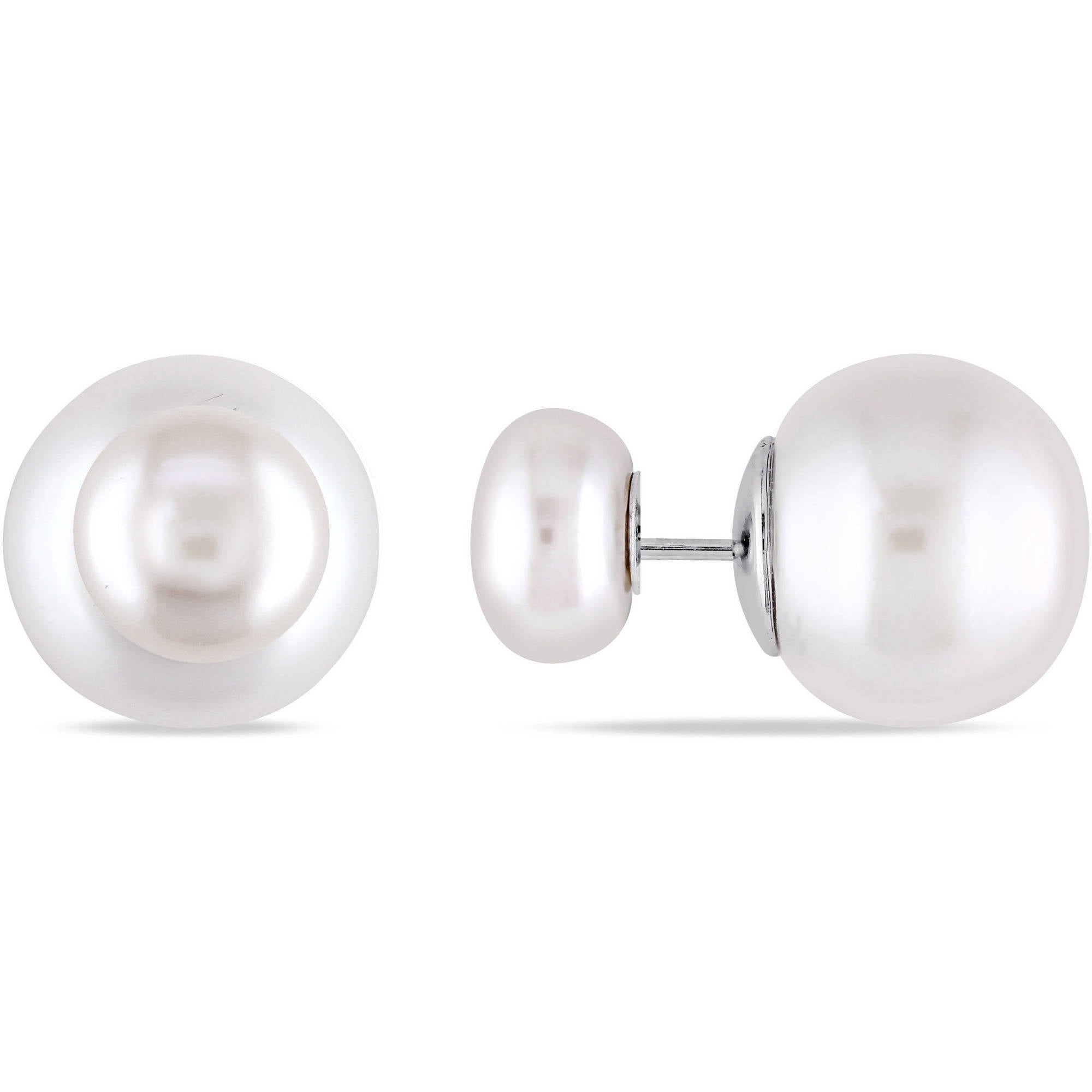 12.5-13mm and 8-8.5 White Button Cultured Freshwater Pearl Sterling ...