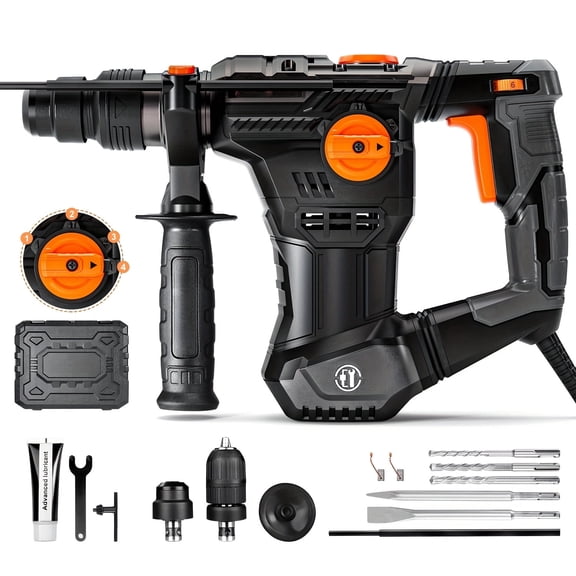 1-9/16" SDS-Plus Rotary Hammer Drill with 4 Functions,Safety Clutch & Vibration Control, 12.5 Amp Heavy-Duty Corded Rotary Hammer, For Concrete Drilling & Demolition, Bits & Chisels Included