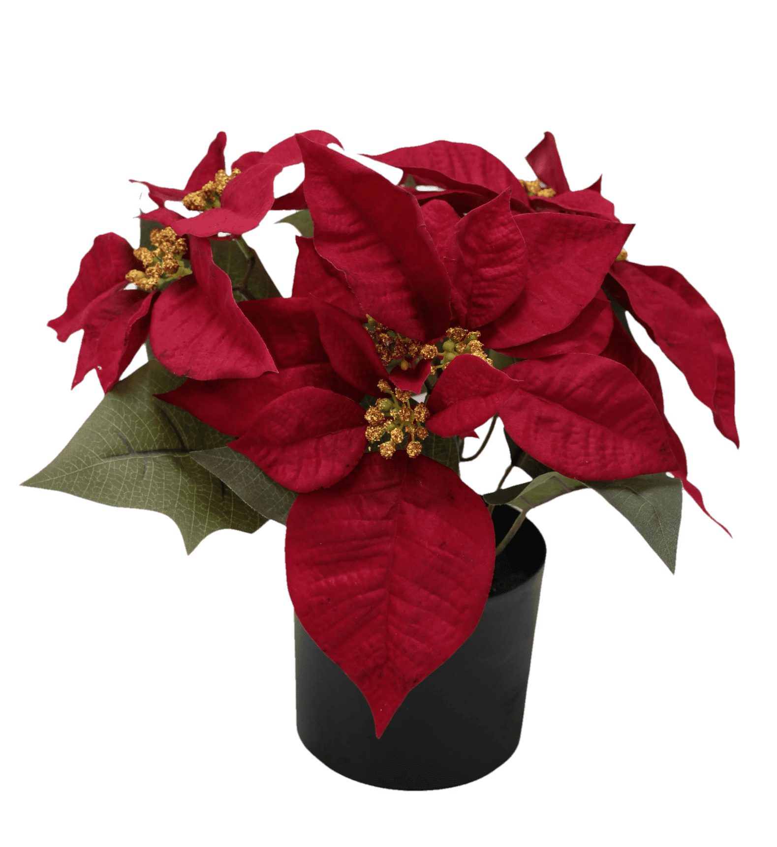 12.5" Artificial Poinsettia Flower in Black Planter, by Mainstays