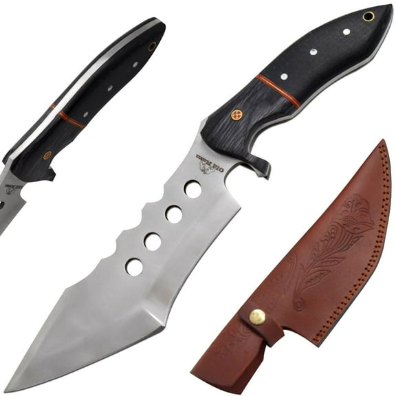 12.5'' Bowie Knife Full-Tang Fixed Blade Wood Handle w/Leather Sheath