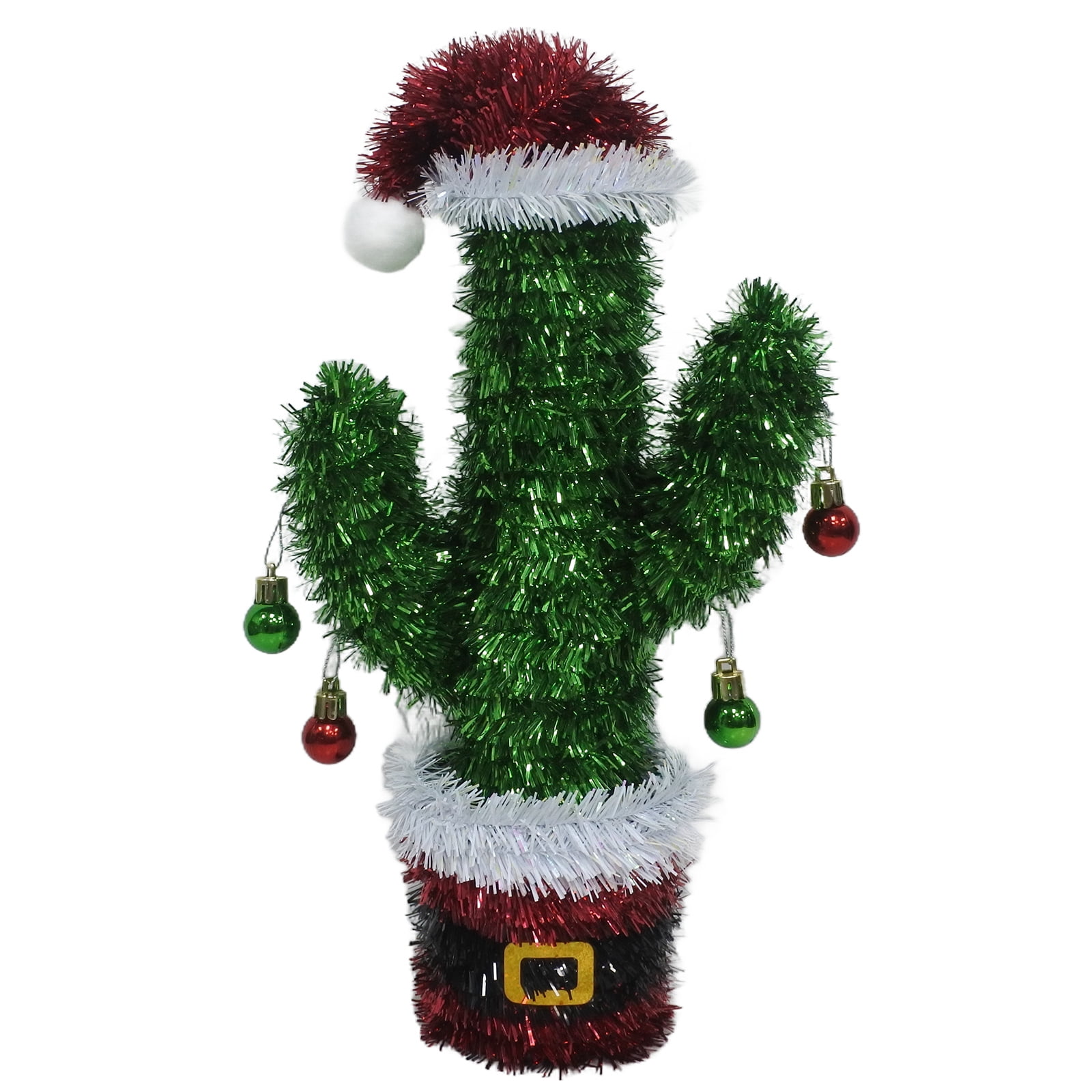 Tinsel Cactus Christmas Decoration, Green/Red/White, 12.5", by Holiday Time