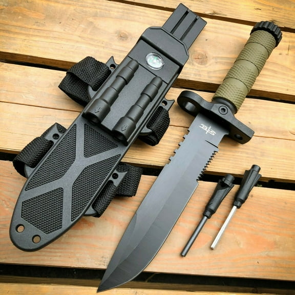12.5" Camping Hunting FIXED BLADE SURVIVAL Knife w Fire Starter Outdoors Tool