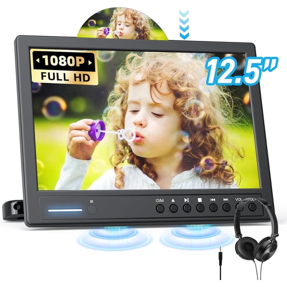 12.5" Car DVD Player with Headset, ARAFUNA Portable DVD Player, Headrest Video Device with Headrest Mount, Suction Cup Disc Input, Support 1080P Video