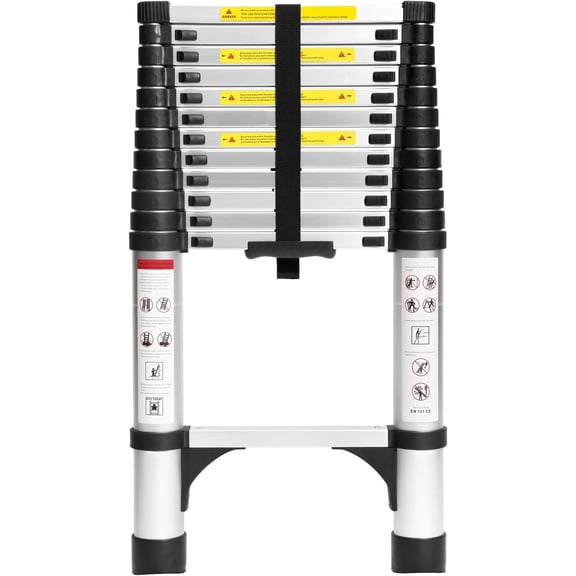 12.5 FT  Telescoping Ladder, Lightweight Multi-Purpose Collapsible Extension with 2 Triangle Stabilizers,  330 lbs  Capacity,  for , RV, and Outdoor Work