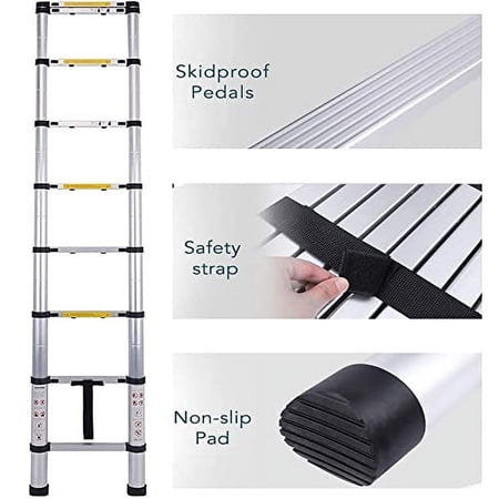 12.5 FT Telescoping Ladders Heavy Duty Aluminum Collapsible Ladder Load Capacity 330 LBS Extension Ladders Applicable to Household Use Outdoor Work