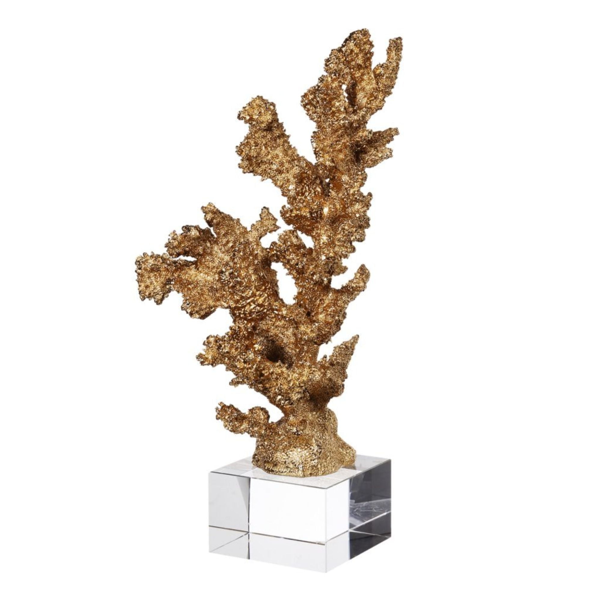 Winter Gold Resin Coral Figurine on Clear Base 12.5"