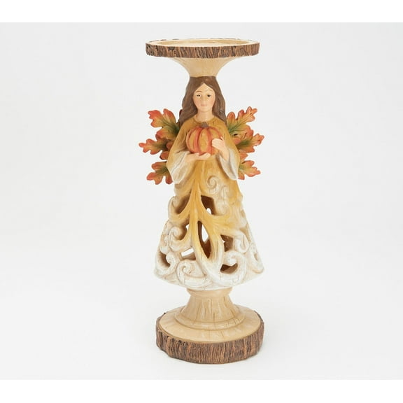12.5" Harvest Angel with Pumpkin Pedestal by Valerie in White