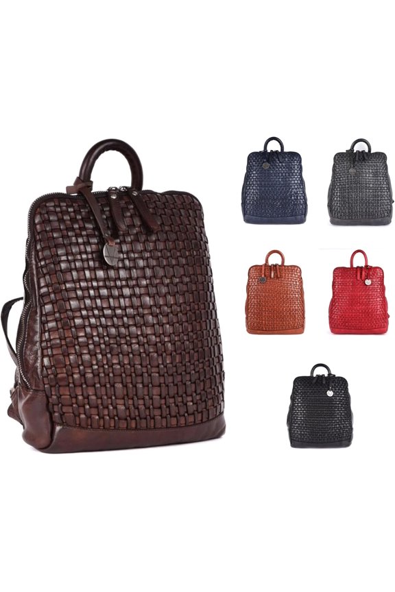 12.5 Inch Backpack for Women and Men, Brown Leather Backpack with Adjustable Strap