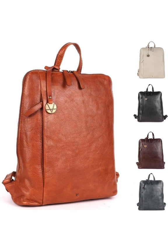12.5 Inch Backpack for Women and Men, Cognac Leather Backpack with Adjustable Strap