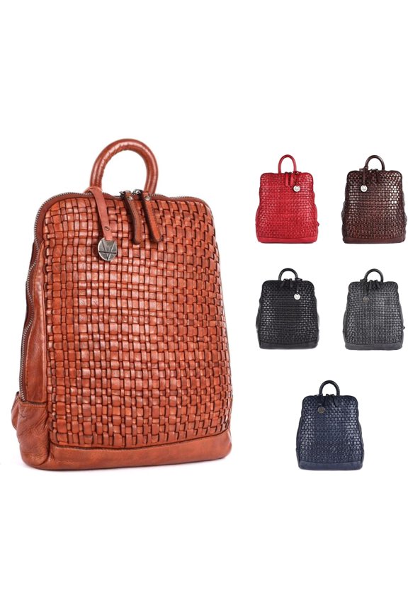 12.5 Inch Backpack for Women and Men, Cognac Leather Backpack with Adjustable Strap