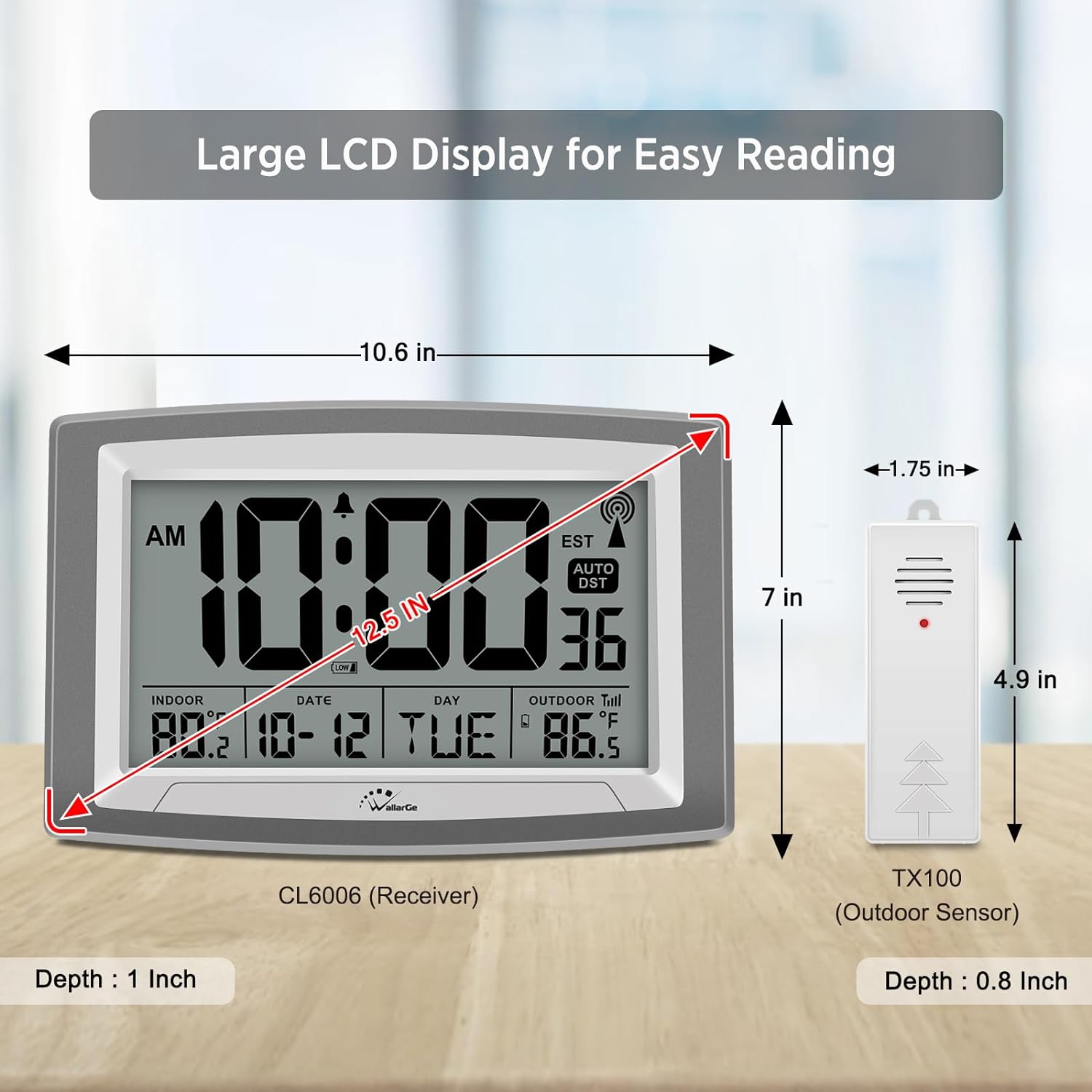 12.5 Inch Clock with Indoor & Outdoor Temperature - Battery Operated ...