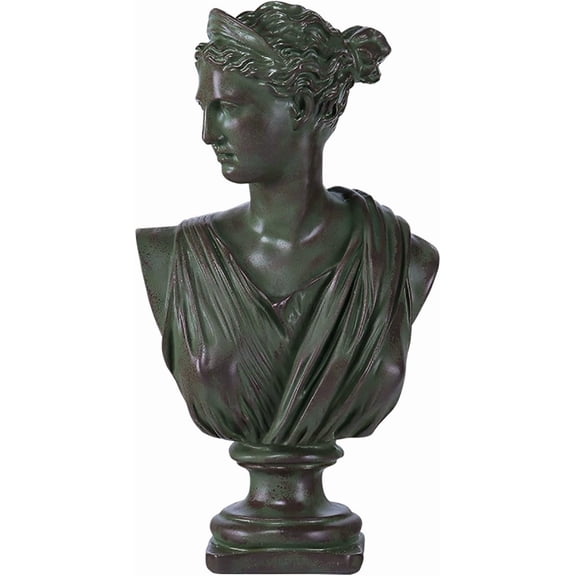 12.5 Inch Greek Statue of Diana, Classic Roman Greek Mythology Bust Statue Sculpture Figurines for Coffee Table Office Bookshelf Decor Sketch Practice ( Green)