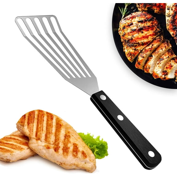 12.5 Inch Slotted Fish Spatula Stainless Steel - Rust Resistant with Heat-Resistant Handle & Beveled Edges for Cooking, Grilling, Frying, Turning and Flapping Fish, Eggs, etc