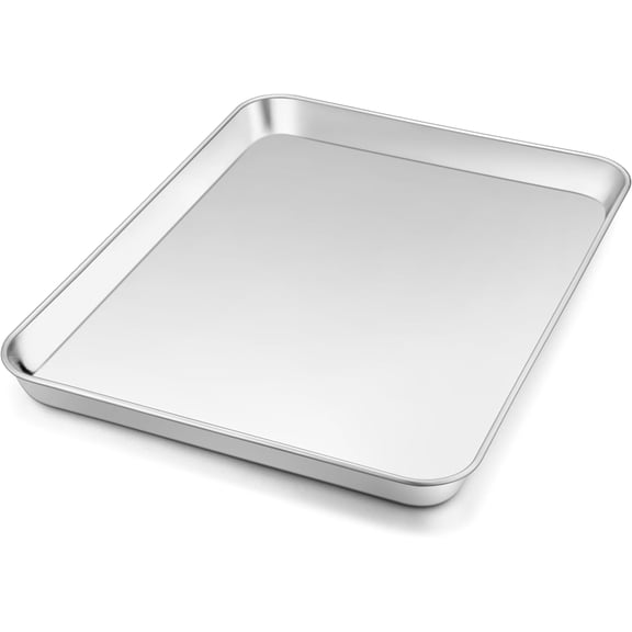 12.5 Inch Stainless Steel Baking Sheet Pan, Non-Stick Cookie Sheet Toaster Oven Tray, Professional Bakeware for Cookies, Bacon, Bread, Rolled Rim, Dishwasher Safe, Rust Resistant