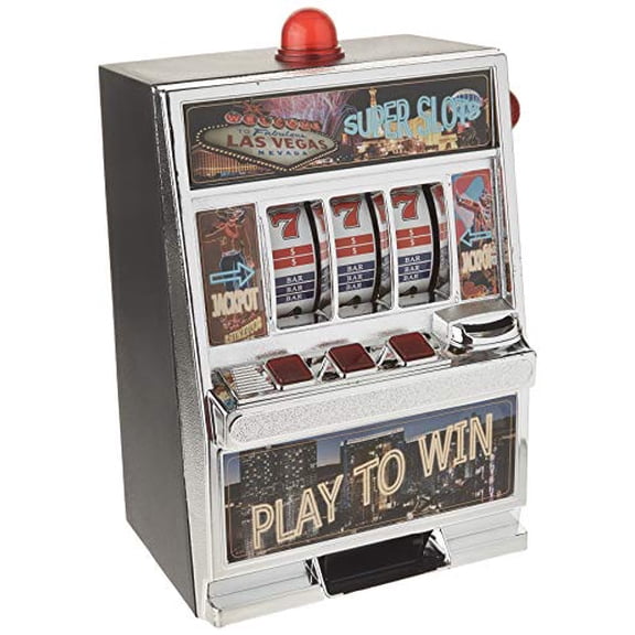 12.5" Large Play To Win Slot Machine Figurine - Black & Aluminum