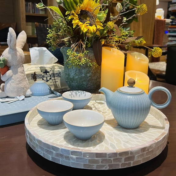 12.5" Lazy Susan for Table Top – Mother of Spinning Turntable Serving Tray, Marble Lazy Susan Organizer for Dining Table Centerpiece, Kitchen Island Decor, Bathroom Counter, Outdoor Use (White)