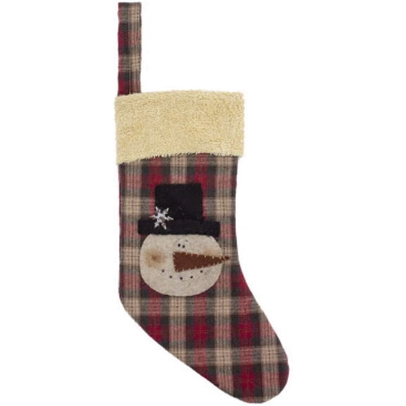 12.5" Lodge Snowhead Design and Plaid Patterned Christmas Stocking