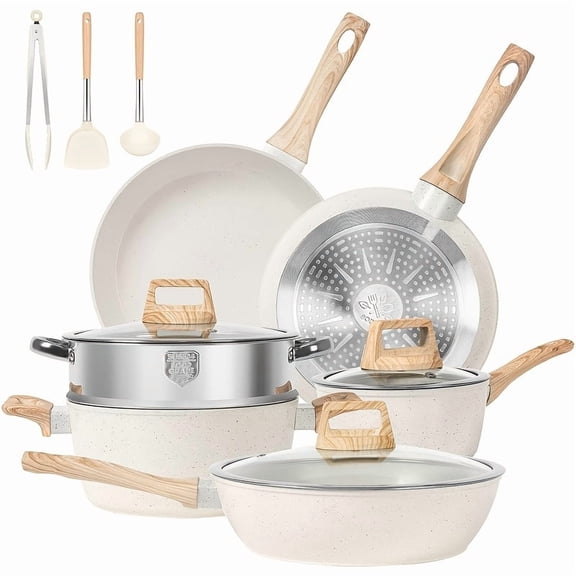 12/5 POTS And Pans Set, Non-stick Cookware Set, Induction Cookware Non-stick Granite Cooking Set, Including Frying Pan, Pan, Steamer, Silicone Spatula And Tongs, Father'S Day Gifts