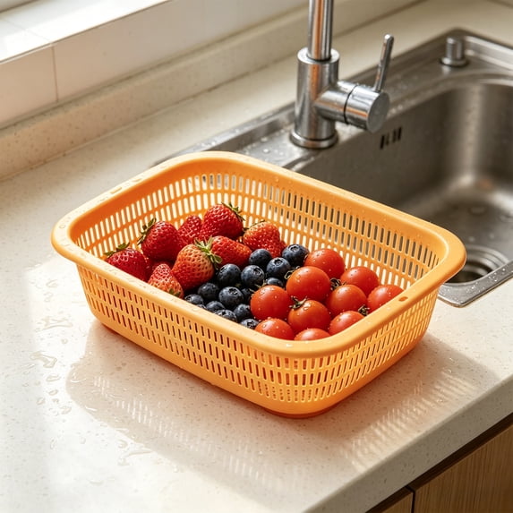 12.5" Plastic Storage Basket with Ventilation Holes Large Rectangular Produce Bin for Onions Potatoes Bread Pantry Organization Fridge Counter Food Safe