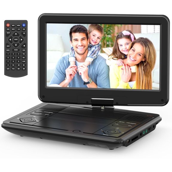 12.5" Portable DVD Player with 10.5" Swivel Screen, 5-Hours Rechargeable Battery,Car DVD Player,Support CD/DVD/SD Card/USB,Regions Free,Dual Speakers, Black (PD-102)