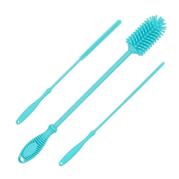 12.5” Silicone Bottle Brush & Straw Cleaner Brush Set | Water Bottle Cleaner for Hydro Flasks, Tumblers, Glassware, Vases and Narrow Neck Containers