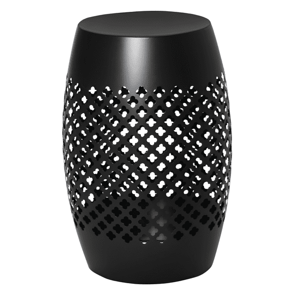 12.5" Steel Outdoor Side Table, Round Hollow Drum Patio End Table, Accent Table for Indoor and Outdoor, Black
