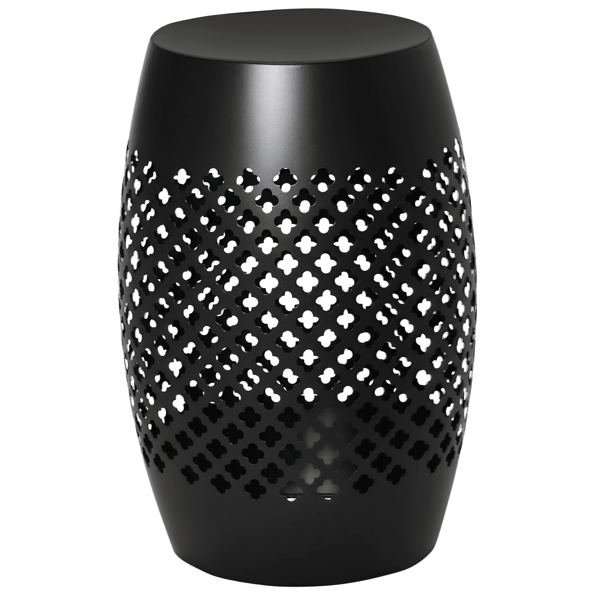 12.5" Steel Outdoor Side Table, Round Hollow Drum Patio End Table, Accent Table for Indoor and Outdoor, Black