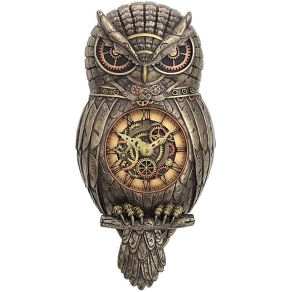 12.5" Tall Steampunk Owl Pendulum Wall Clock Cold Cast Resin Antique Bronze Finish Wall Sculpture$$Home Decor, Kitchen, & Other