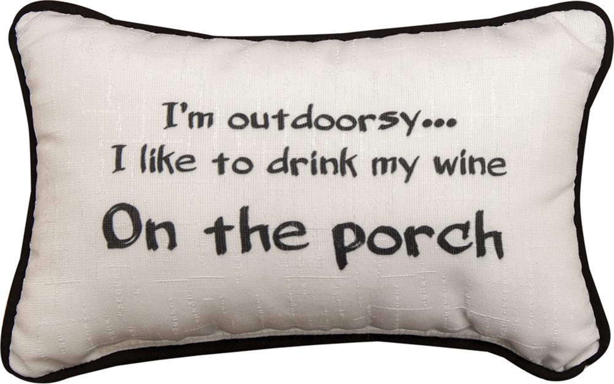 Woven Textile Company 12.5" White and Black "I'm Outdoorsy" Printed Decorative Throw Pillow