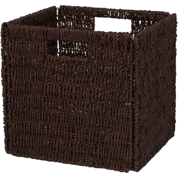 12.5" Woven Storage Cube Basket Bin with Iron Wire Frame