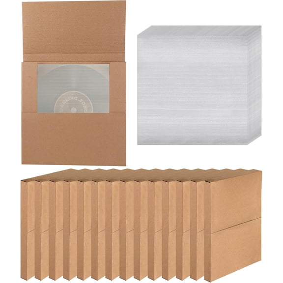 12.5" X 12.5" x 1" Vinyl Record Mailers, 15 Sets LP Shipping Mailer Boxes, Brown Vinyl Record Shipping Boxes with Fragile Stickers & Foam Pouches