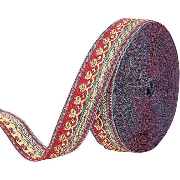 12.5 Yards Dark Red Polyester Jacquard Ribbon - Embroidered Woven Trim for DIY Crafts & Clothes Decoration for diy