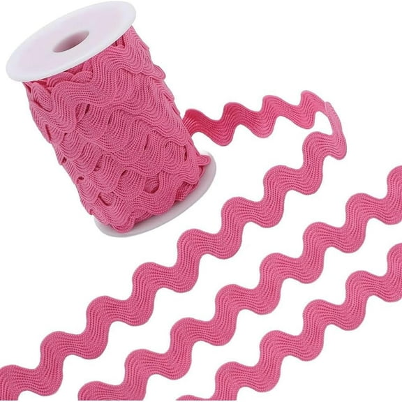 12.5 Yards Deep Pink Rick Rack Trim 1/2 Inch RIC Rac Rickrack Wavy Ribbon Zig Zag S Shaped Lace Ribbon Polyester Woven Fabric with Spool for DIY Crafts Clothes Wedding Christmas