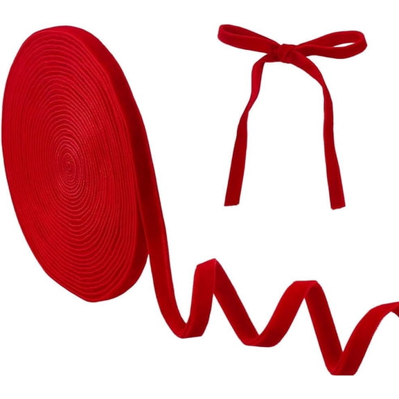 12.5 Yards Double Face Velvet Ribbon 3/8 inch Thin Red Velvet Trim