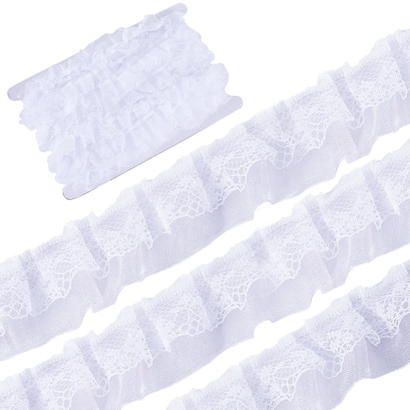 12.5 Yards Double Layers Polyester Lace Trim Pleated Ribbon for Garment Accessories White 1~1-1/8 inch(25~28mm)