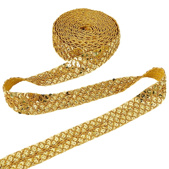 12.5 Yards Ployester Sequin Ribbon Trim Flat Gold 35mm Wide Fabric Ribbon Fish Scale Paillette Trims Glitter Fabric Strip Costume