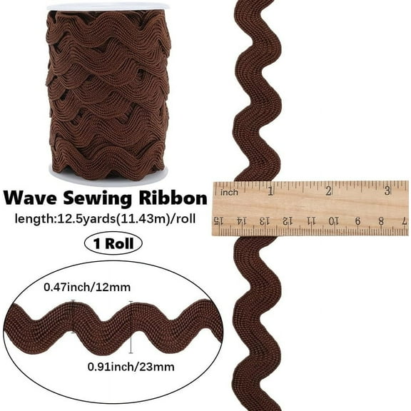 12.5 Yards Polyester Rick Rack Trim for Sewing 1/2 Inch RIC Rac Zig Zag Wavy Ribbon Rickrack Coconut Brown S Shaped Lace Ribbon Woven Fabric with Spool for DIY Crafts Wedding