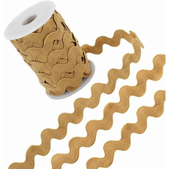 12.5 Yards Rick Rack Trim 1/2 Inch Gold Rac RIC Ribbon Zig Zag Wave Bending Fringe Trim Polyester Rickrack S Shaped Lace Ribbon Woven Fabric with Spool for Sewing DIY Crafts