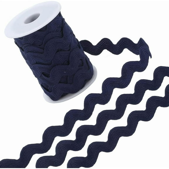 12.5 Yards Rick Rack Trim 1/2 Inch Polyester RIC Rac Ribbon Rickrack Zig Zag Midnight Blue Wave Bending Fringe Lace Trim S Shaped Woven Fabric with Spool