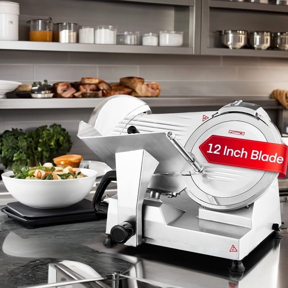12 Inch Commercial Meat Slicer 370W, Electric Food Deli Slicer, Premium Chromium-plated Steel Blade, Semi-Auto Meat Slicer for Home Use