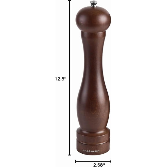 12.5-inch Forest Capstan Pepper Mill - Adjustable Pepper Grinder - Refillable Spice Tools - Hand Wash Kitchen Tools - Beech Wood, 12.5"