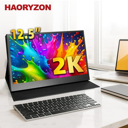 12.5-inch Portable Monitor 2K FHD 1920x1080 IPS Display USB-C & HDMI Ultra-Slim Second Screen for Laptop MacBook PC Gaming Phone Travel Black